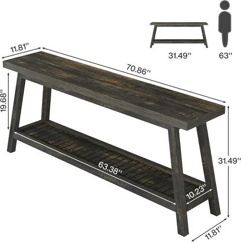 Miniatura 2 de Tribesigns - Mesa consola de 70,86 pulgadas para entrada, mesa de entrada de 2 niveles estilo granja, mesa de sofá estrecha y larga detrás del sofá