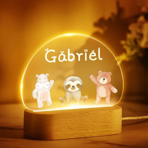 VEELU Regalos personalizados para niños, luz nocturna con nombre personalizado con lindos animales, lámpara LED acrílica para bebé, regalo de Style