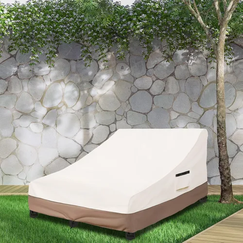 Miniatura 6 de Okcool Funda 100% impermeable para tumbona doble ancha para patio, lona resistente 600D, 80 pulgadas, para exteriores, beige y marrón