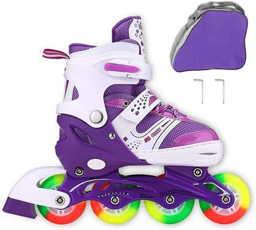 Miniatura 3 de Adjustable Inline Skates for Kids Ages 4–12, Light Up Wheels, Beginner Roller Skates for Boys & Girls, Outdoor & Indoor Skating Gift Púrpura