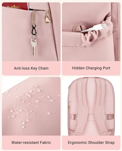 Miniatura 5 de LIGHT FLIGHT Mochilas de viaje para laptop para mujer, mochila para laptop de 17.3 pulgadas con orificio de carga USB, bolsa universitaria 2-Rosa