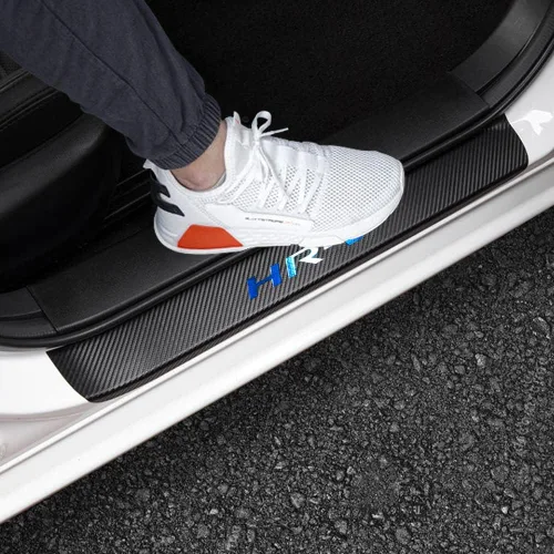 LEXLEY Protector de umbral de puerta de cuero estilo fibra de carbono para HRV HR-V Explorer 2015-2022, protector de placa antirasguños sucios, Azul