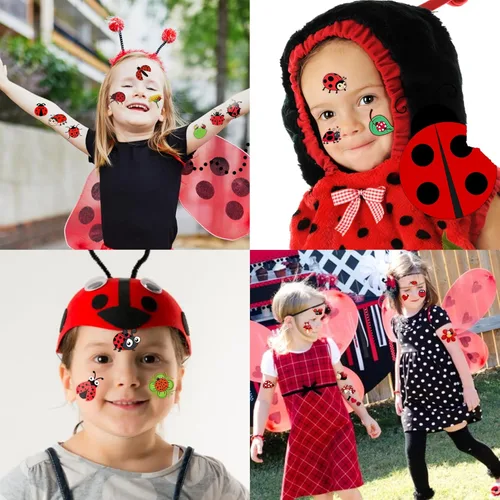 Miniatura 3 de 96 tatuajes temporales precortados de mariquita para niños, lindos tatuajes de insectos de Lady Beetle, recuerdos de fiesta, decoraciones