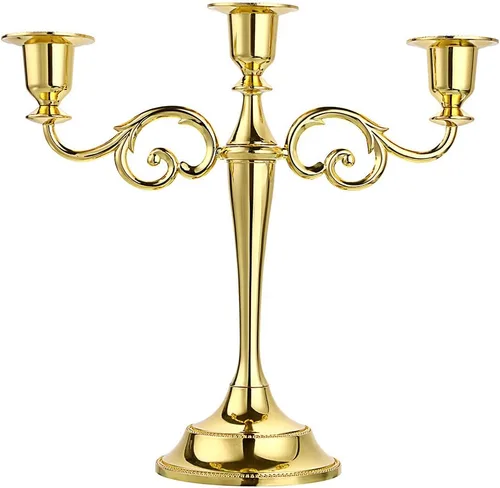 Miniatura 9 de OwnMy Candelabro de metal de 3 brazos, soporte de vela elegante para boda, mesa de comedor, Navidad, fiesta, decoración del hogar (tono plateado)