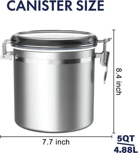 Miniatura 2 de ENLOY Recipiente hermético de acero inoxidable de 165 onzas para cocina, recipientes metálicos grandes para almacenamiento de alimentos para harina
