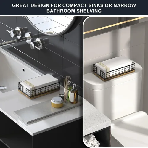 Miniatura 3 de Wican Bandeja para toallas de invitados para baño, servilletas de madera y hierro para tocador, mesa de comedor, cesta de madera para toallas