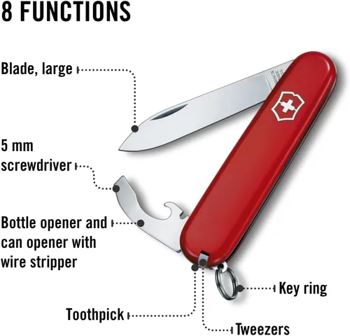Miniatura 4 de Victorinox Bantam Swiss Army Cuchillo de bolsillo de 8 funciones fabricado en Suiza con hoja grande, abridor de botellas y destornillador - rojo