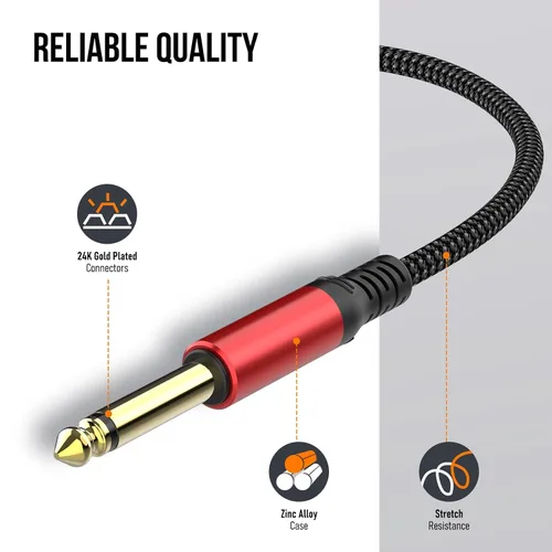 Miniatura 4 de Adaptador de cable de audio estéreo 1/8 a dual 1/4 TS mono Y Splitter compatible con iPhone, PC, tarjeta de sonido de computadora, mezclador