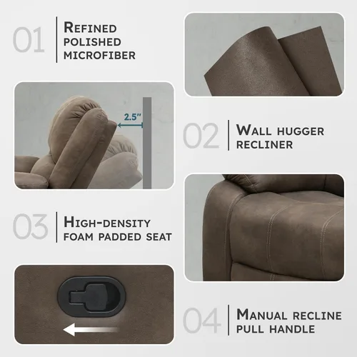 Miniatura 3 de Lexicon Sofá reclinable manual, asiento de cine en casa, silla reclinable manual de pared para dormitorio, sala de estar, oficina, apartamento
