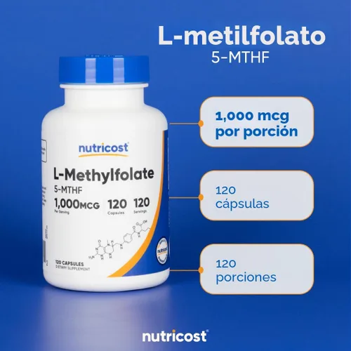 Miniatura 6 de Nutricost Methylfolato 1000 mcg, 120 cápsulas vegetarianas - Sin gluten, sin OMG