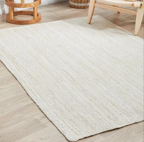 Alfombra 100% yute de 5 x 8 pies, diseño trenzado a mano, alfombra de fibras naturales color blanquecino, decoración del hogar para sala de estar,