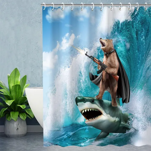 Miniatura 3 de RosieLily Divertido juego de cortina de ducha para niños, diseño de oso y genial, decoración de baño salvaje, 72 x 84 pulgadas Gobear