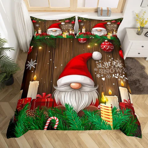 Miniatura 8 de Erosebridal Juego de ropa de cama de Navidad tamaño individual, bonita funda de edredón enana de Papá Noel de dibujos animados para niños, funda