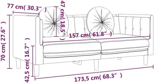 Miniatura 3 de vidaXL Sofá con cojines de 2 plazas, sofá tapizado, sofá biplaza para sala de estar en casa, sofá de dos plazas, estilo moderno, terciopelo gris
