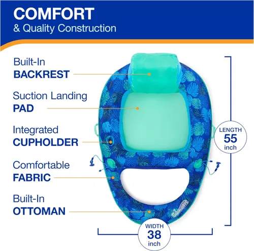 Miniatura 4 de Swimways Elite Spring Float Recliner - Silla reclinable de salón para piscina, flotadores inflables para piscina con inflado rápido, reclinable