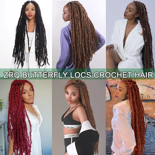 Miniatura 75 de ZRQ Butterfly Locs Cabello de Ganchillo Corto 6 Paquetes Negro Cabello Bob de Ganchillo 8 Pulgadas Locs Sintéticos Desordenados Desgastados Trenzas