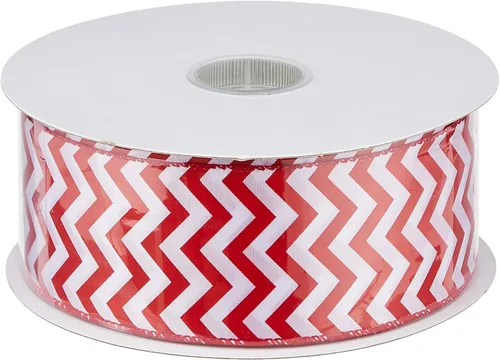 Miniatura 2 de Morex Ribbon Cinta de poliéster Chevron de menta con cable, 2-1/2"/50 yardas, rojo/blanco