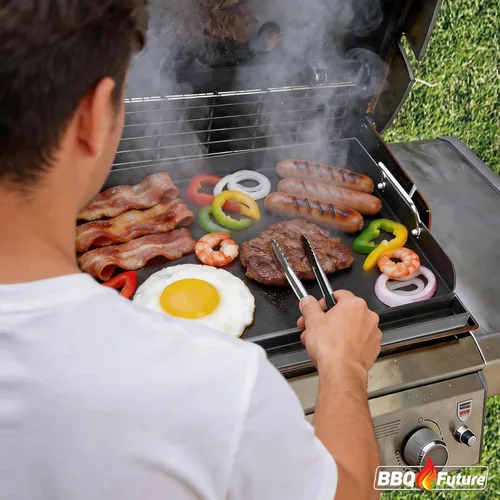 Miniatura 5 de MixRBBQ Plancha antiadherente de acero al carbono de 25 x 16 pulgadas para parrilla de gas, inserto de parrilla superior plana de alta resistencia