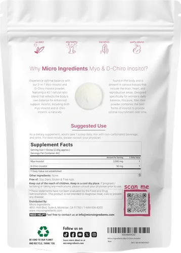 Miniatura 2 de Micro Ingredients Mio-Inositol y D-Chiro Inositol en polvo, 2 libras (442 porciones) Suplemento de inositol de proporción ideal 40:1 para mujeres