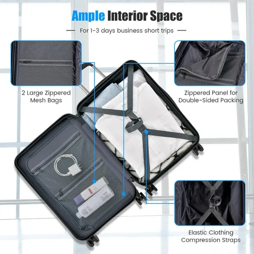 Miniatura 6 de Goplus Equipaje de mano, maleta rígida de policarbonato de 20 pulgadas con bolsillo frontal, mesa plegable, puerto de carga USB, doble bloqueo TSA