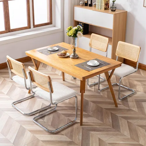 Miniatura 6 de ONEVOG Sillas de comedor de ratán con respaldo de caña y patas de metal, silla cómoda tapizada para patio, dormitorio, cocina, sala de estar, ocio
