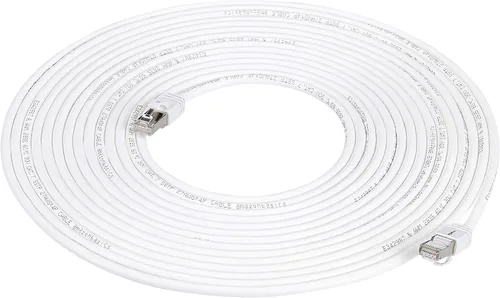 Amazon Basics Cable de conexión Ethernet RJ45 Cat 7, cable de alta velocidad de 10 Gpbs, 600 MHz, doble blindaje, 50 pies, color blanco
