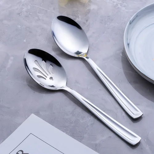 Miniatura 2 de GoGeiLi Juego de servicio de acero inoxidable, 3 cucharas grandes y 3 cucharas ranuradas, juego de catering de 9.5 pulgadas para fiestas, banquetes