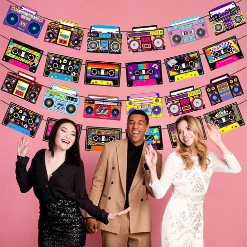 Miniatura 7 de Cinta de casete para fiestas, decoración de fiesta, 4 unidades de radio, boombox, decoración de fiesta de 1980, decoración de fiesta de hip hop