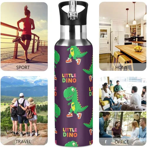 Miniatura 5 de Insulated Stainless Steel Water Bottle with Straw 20 Oz, BPA-Free Sport Water Bottle Insulated for Gym Outdoor Travel School, Cute Green Cartoon