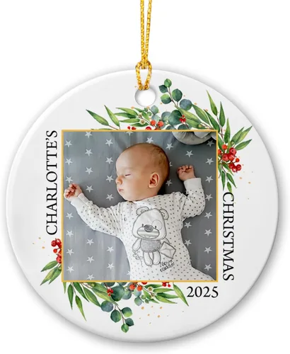 Miniatura 11 de Marco de fotos conmemorativo personalizado para mascotas, adorno de Navidad 2025, Un pedazo de mi corazón vive en el cielo, adorno de cerámica
