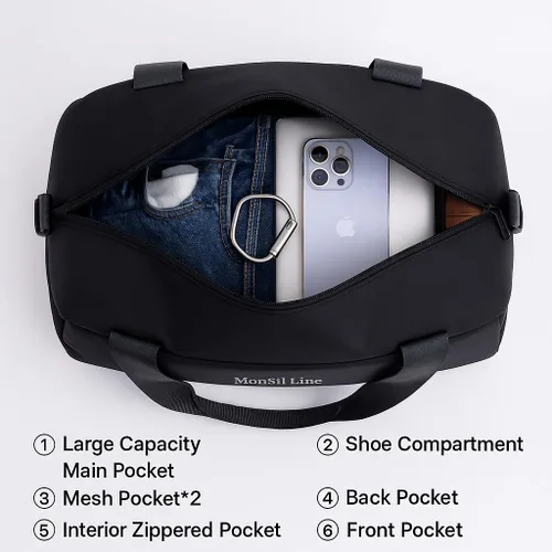Miniatura 4 de Bolsa de gimnasio para mujeres y hombres con compartimento para zapatos, bolsa de lona pequeña impermeable para viajes, deportes, fin de semana
