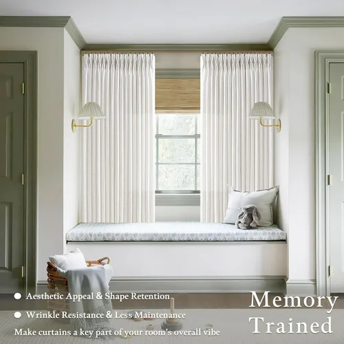 Miniatura 2 de TWODRAPES Cortinas de Lino Plisadas con Pinza Beige Blancas de 54 Pulgadas de Largo 2 Paneles para Comedor Cocina Dormitorio Plisadas Semi