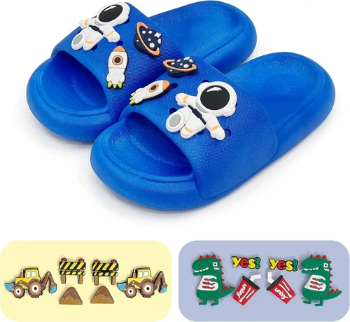 TEMPRUN Pantuflas para niños y niñas, bonitas sandalias de dibujos animados con puntera abierta, sandalias de ducha compactas, zapatos de playa y