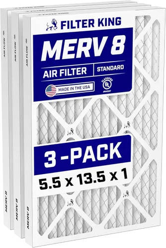 Filter King Filtro de aire de 5.5x13.5x1 | Paquete de 3 | Filtros plisados MERV 8 HVAC para horno A/C | Fabricado en Estados Unidos | Tamaño real:
