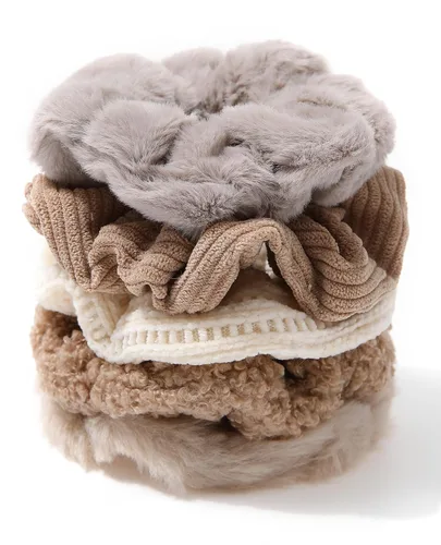 Miniatura 9 de 5 piezas de coleteros peludos - Coleteros elásticos para el cabello, bandas para el cabello para coleta, accesorios para el cabello para mujeres