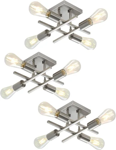 Miniatura 10 de Lámpara industrial de techo semiempotrada de 4 luces, lámpara de araña negra de granja, moderna lámpara de techo Sputnik con base E26 para cocina
