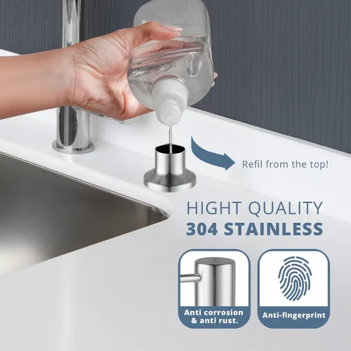 Miniatura 5 de SBEN Juego de dispensador de jabón de cocina empotrado (botella recargable grande de 17 oz incluida) - Dispensador de jabón de acero inoxidable