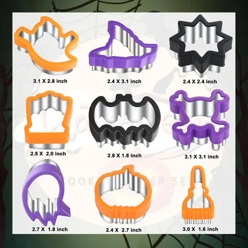 Miniatura 8 de ETERSION Cortadores de galletas de Halloween 9 piezas de 2 a 3 pulgadas Halloween Cookie Cutters 9 Different Shapes 2-3 Inches