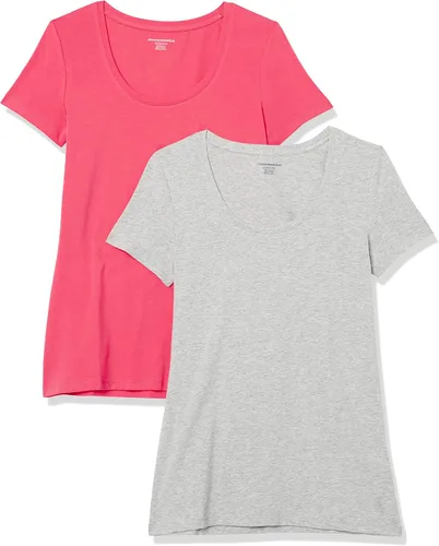 Tienda Essentials Camiseta de manga corta con cuello redondo para mujer (disponible en tallas grandes), paquete de 2