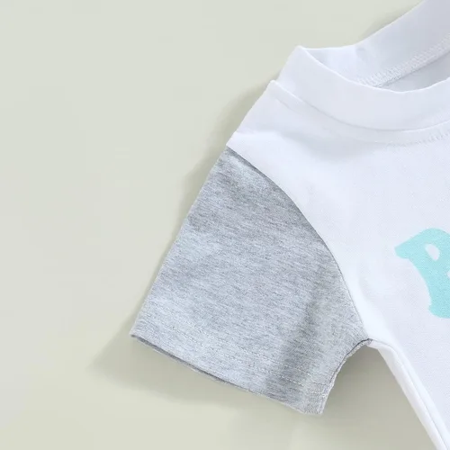 Miniatura 2 de CIYCUIT Conjunto de ropa de verano para bebé niño, camisa y pantalones cortos con estampado de letras