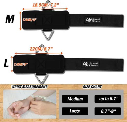 Miniatura 2 de J Bryant Muñequeras de fitness para máquinas de cable, correas de muñeca ajustables resistentes con acolchado de neopreno de 0.276 in para Negro