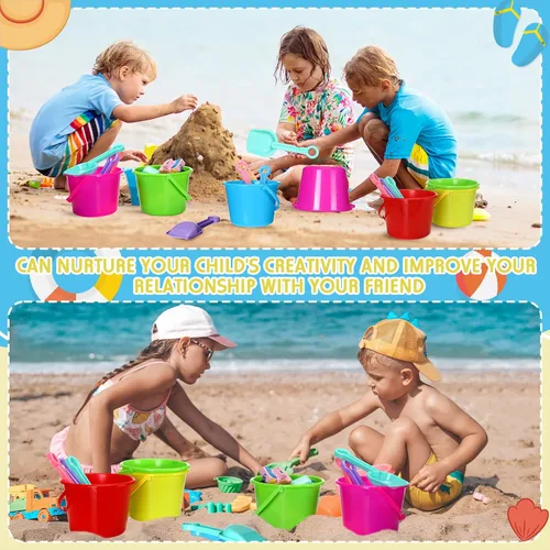 Miniatura 6 de Jerify Juego de 96 cubos de playa de plástico de 6.3 pulgadas y palas de arena con 48 cubos de playa y 48 palas (diseño común)