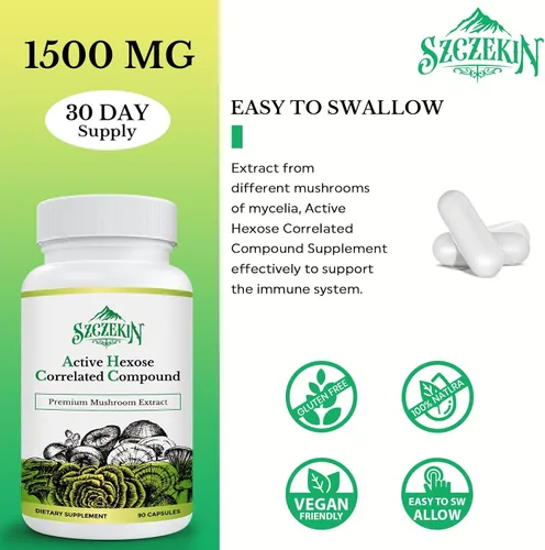 Miniatura 4 de Compuesto activo de hexosa correlacionada 1500 mg suplemento, suplemento natural de extracto de 8 hongos, sistema inmunológico, función hepática