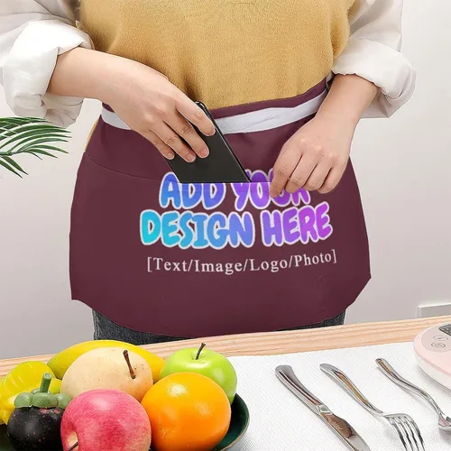 Miniatura 279 de AXKEUDO Delantal personalizado con bolsillos, delantales de cintura para camarera para cocinar en casa, restaurante, servir trabajo