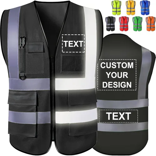 Chaleco de seguridad personalizado de alta visibilidad, reflectante, con logotipo, bolsillo para fotos, cremallera, personalizable, clase 2, para