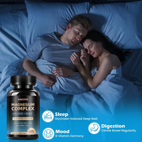 Miniatura 5 de Paquete de 2 suplementos de complejo de magnesio de 600 mg con cápsulas de alta absorción con vitaminas D3 K2 MK7 y B con glicinato, citrato