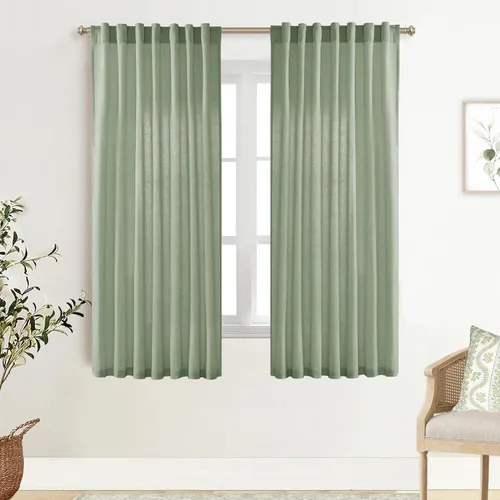 Miniatura 70 de XTMYI - Cortinas transparentes de 54 pulgadas de largo, juego de 2 paneles para baño, cortinas cortas de lino y algodón con semi privacidad
