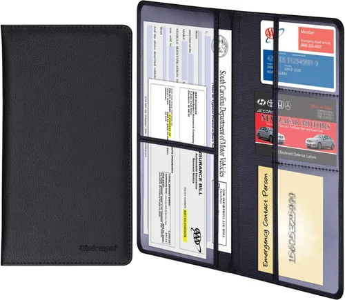 Wisdompro Organizador de Documentos para Automóvil, Portadocumentos de Cuero PU para Seguro de Vehículo y Registro, Estuche Tipo Cartera para