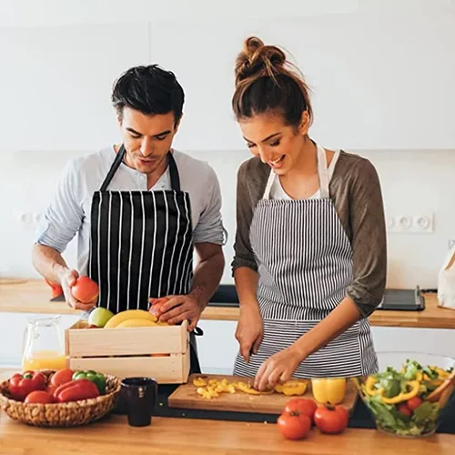 Miniatura 7 de RUIBOLU Delantal ajustable con 2 bolsillos, delantales de algodón para cocinar, para mujeres, hombres, chef restaurante, barbacoa, pintura Caqui