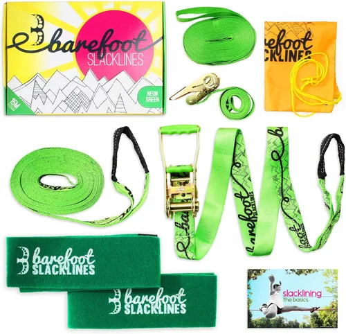 Miniatura 8 de Barefoot Slackline Kit de 60 pies (59.1 ft) juego completo que incluye trinquete, línea de entrenamiento, protectores de ladridos e instrucciones